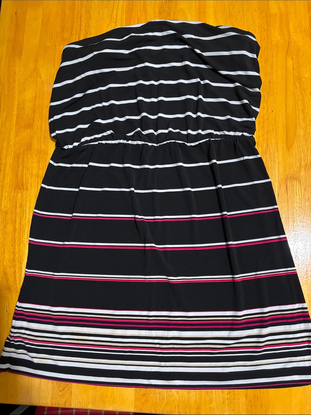 White House Black Market Black Strapless Dress with White and Pink Stripes